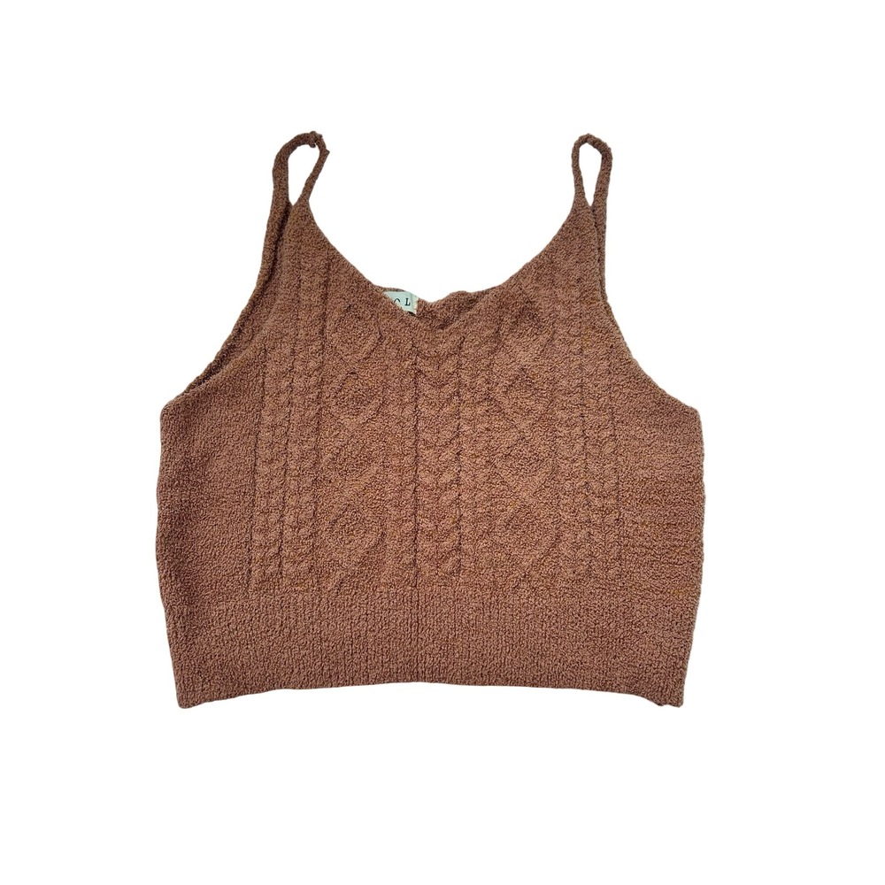 POL Clothing Cable Knit Camisole Top Rust Brown Textured Sleeveless Size L